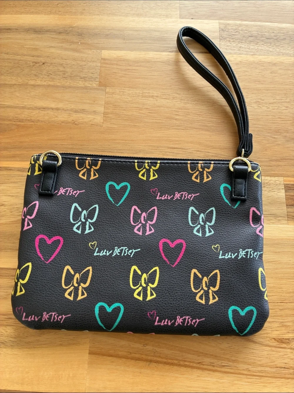 Betsey Johnson Coquette Ribbon Bows & Hearts Clutch Wristlet Bag Y2K Whimsygoth
